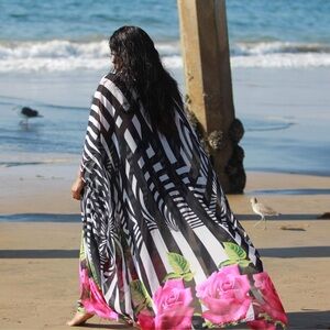 Striped Floral Beach Cover-Up